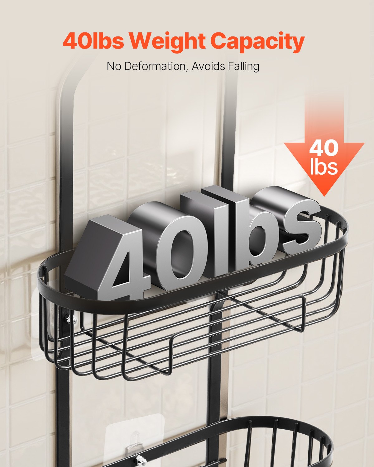 Rinse three-tier hanging shower caddy in matte black — view 2
