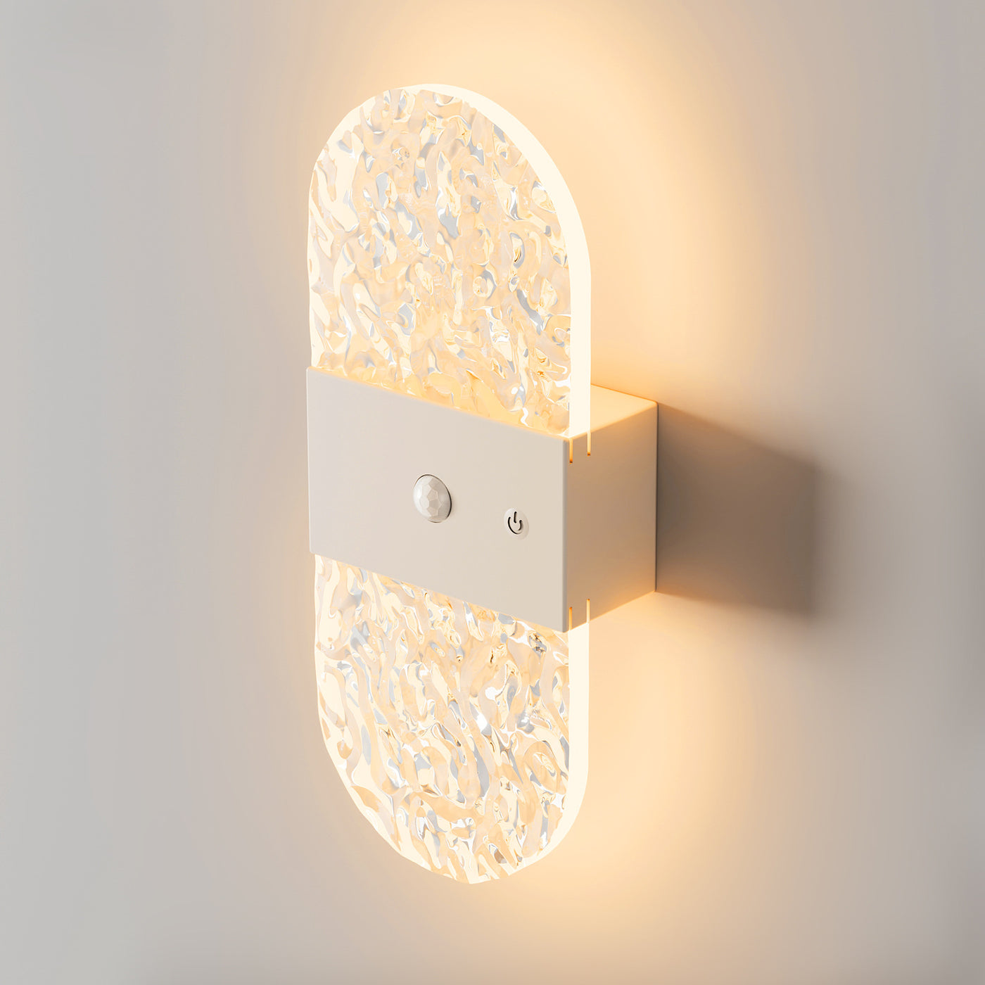 Facet wall light in White Oval with a warm glow