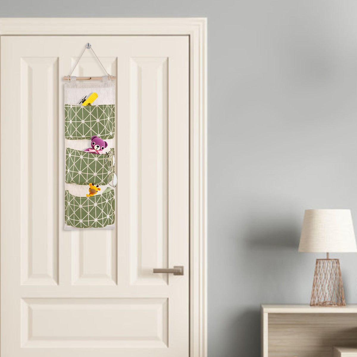 PocketHaven organizer hanging on a door