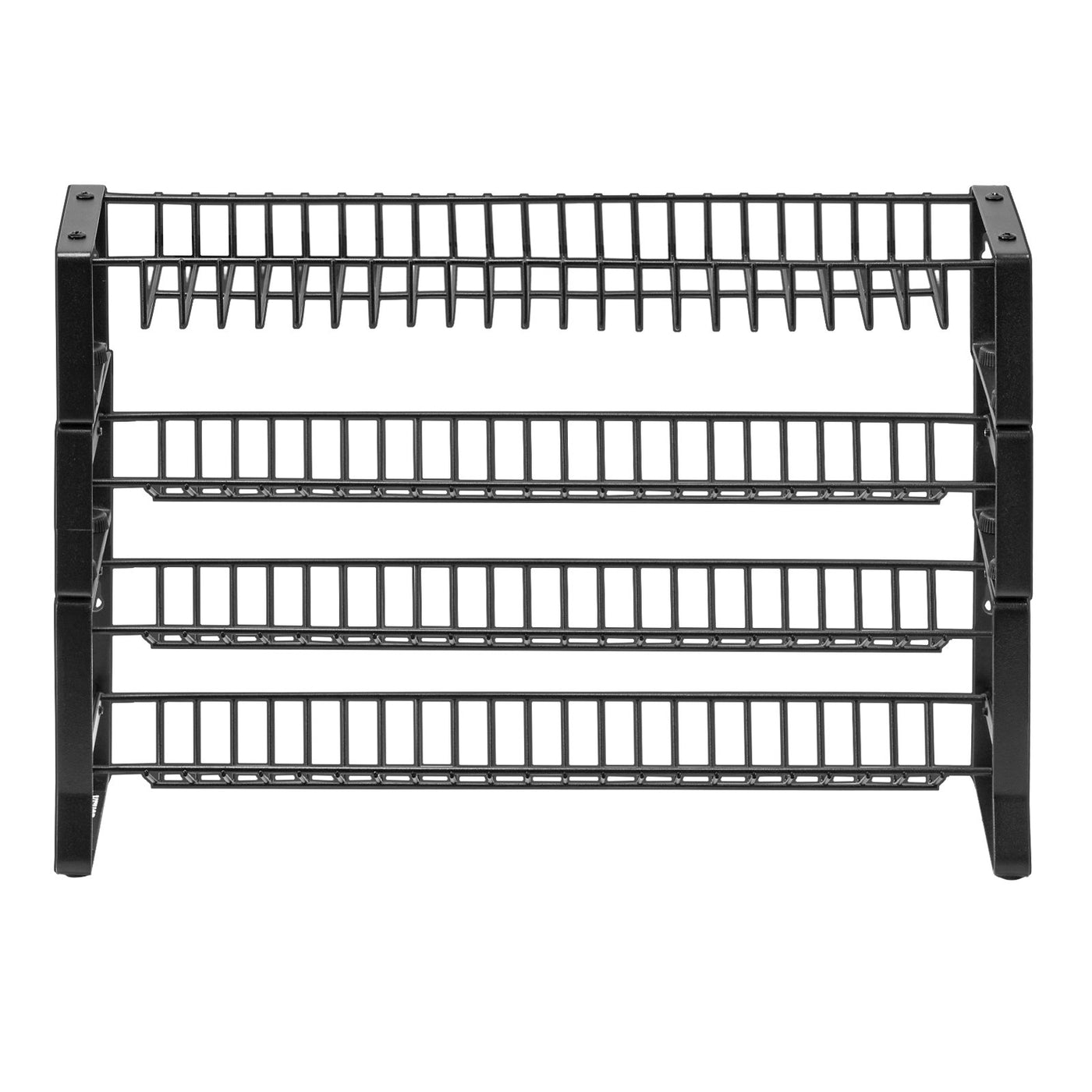 Empty Savor spice rack in black steel, showing all four wire tiers