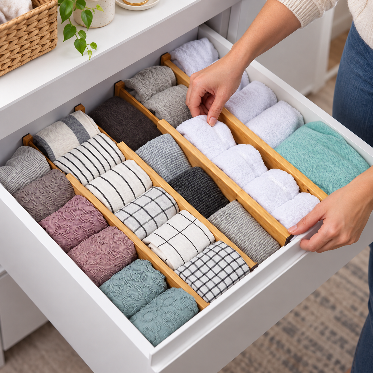 BambooGrid expandable drawer dividers in realistic household use