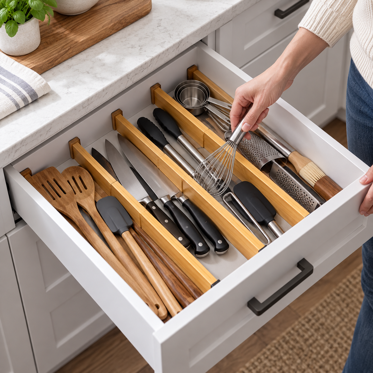 BambooGrid expandable drawer dividers in realistic household use