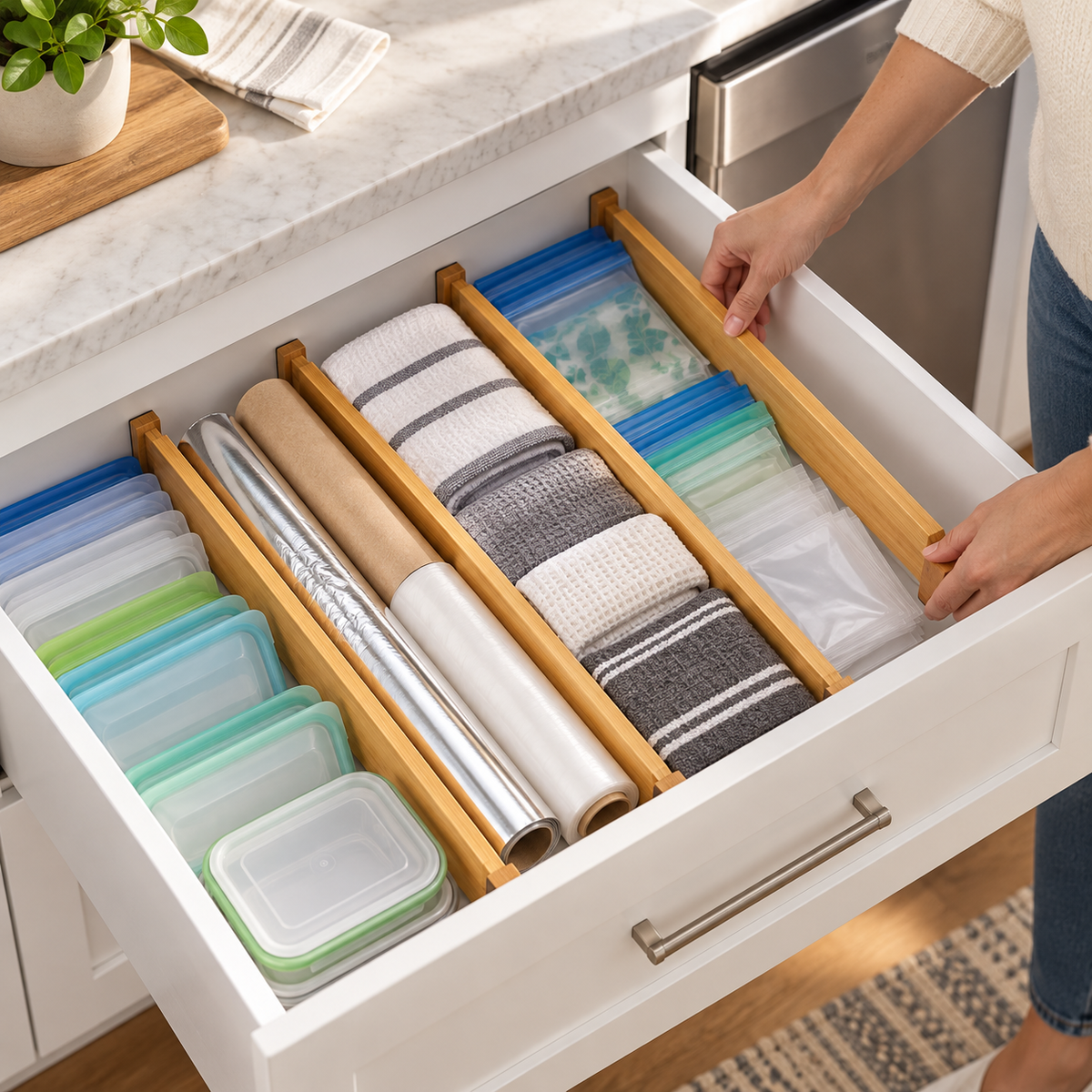 BambooGrid expandable drawer dividers in realistic household use