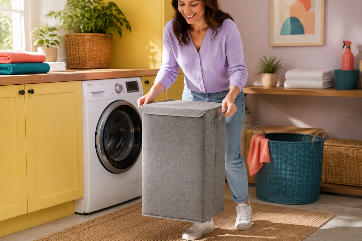 Carrying the CalmFold hamper by its side handles