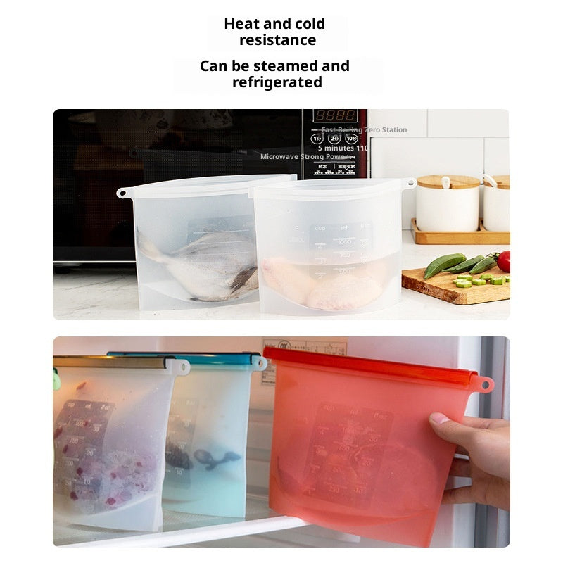 Cinch bags being steamed in a microwave and stored in a fridge door