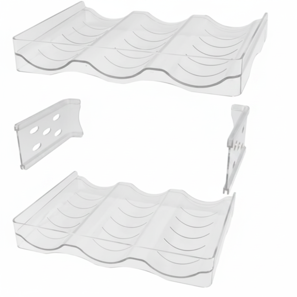 Close-up of the ClearStack wave-moulded tray that cradles each bottle