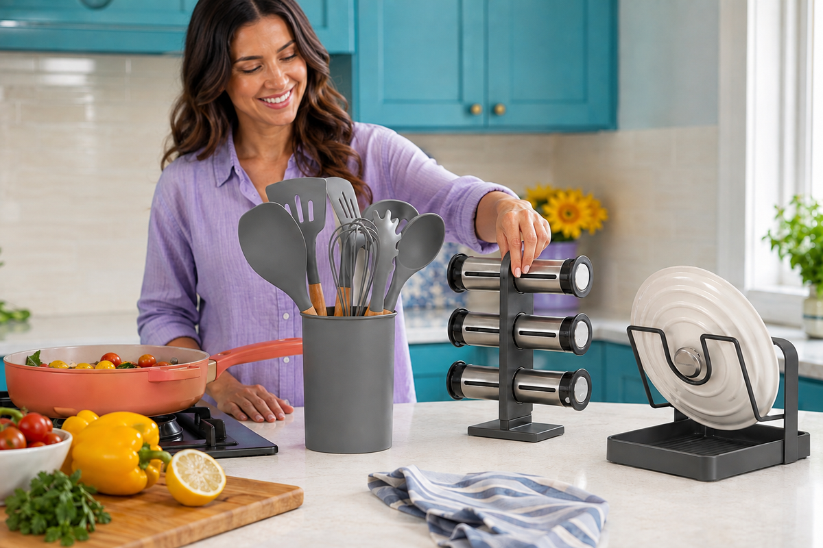 Reaching for a spice tube in the Cook's Station bundle