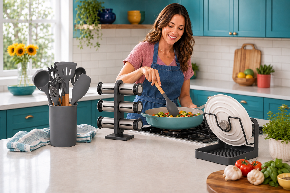 Preparing vegetables with the Cook's Station bundle beside the stove