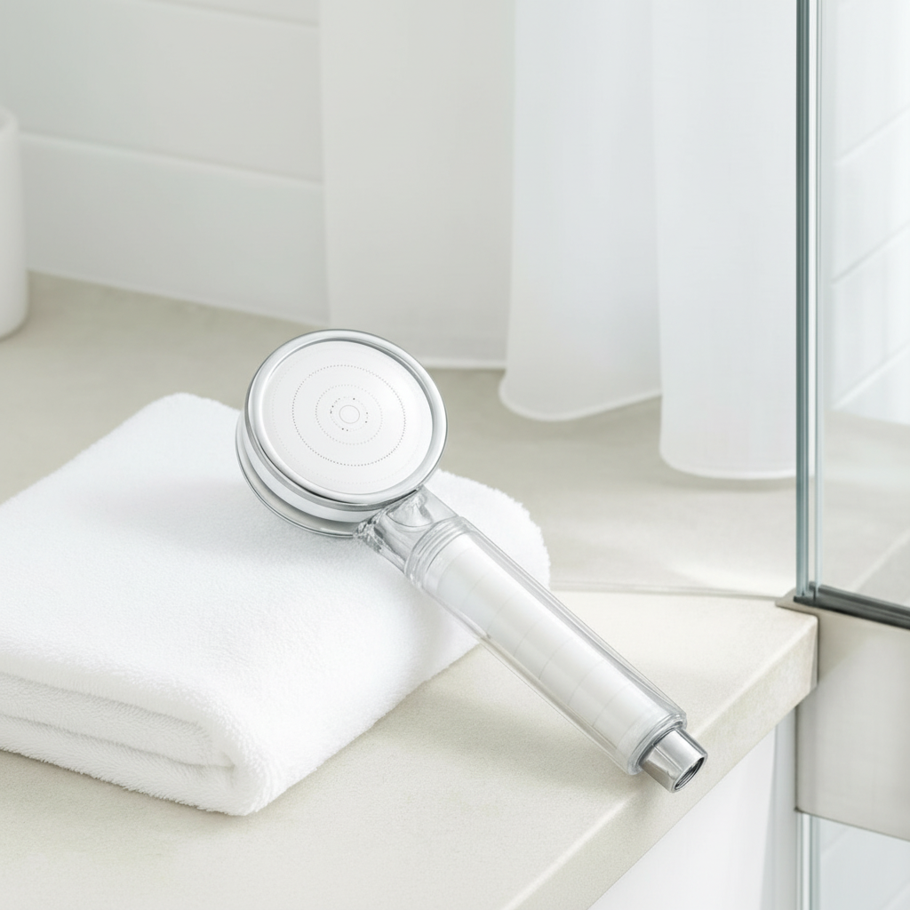 PureRain showerhead front view, showing the full spray face