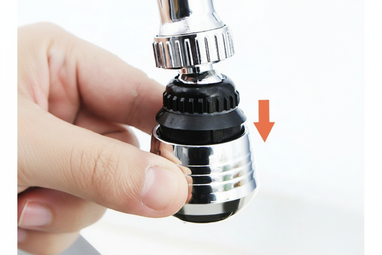 Hand gripping aerator red arrow