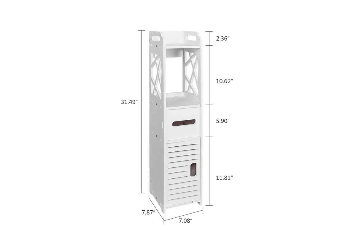 HavenTall bathroom storage tower dimensions: 7.08 by 7.87 by 31.49 inches