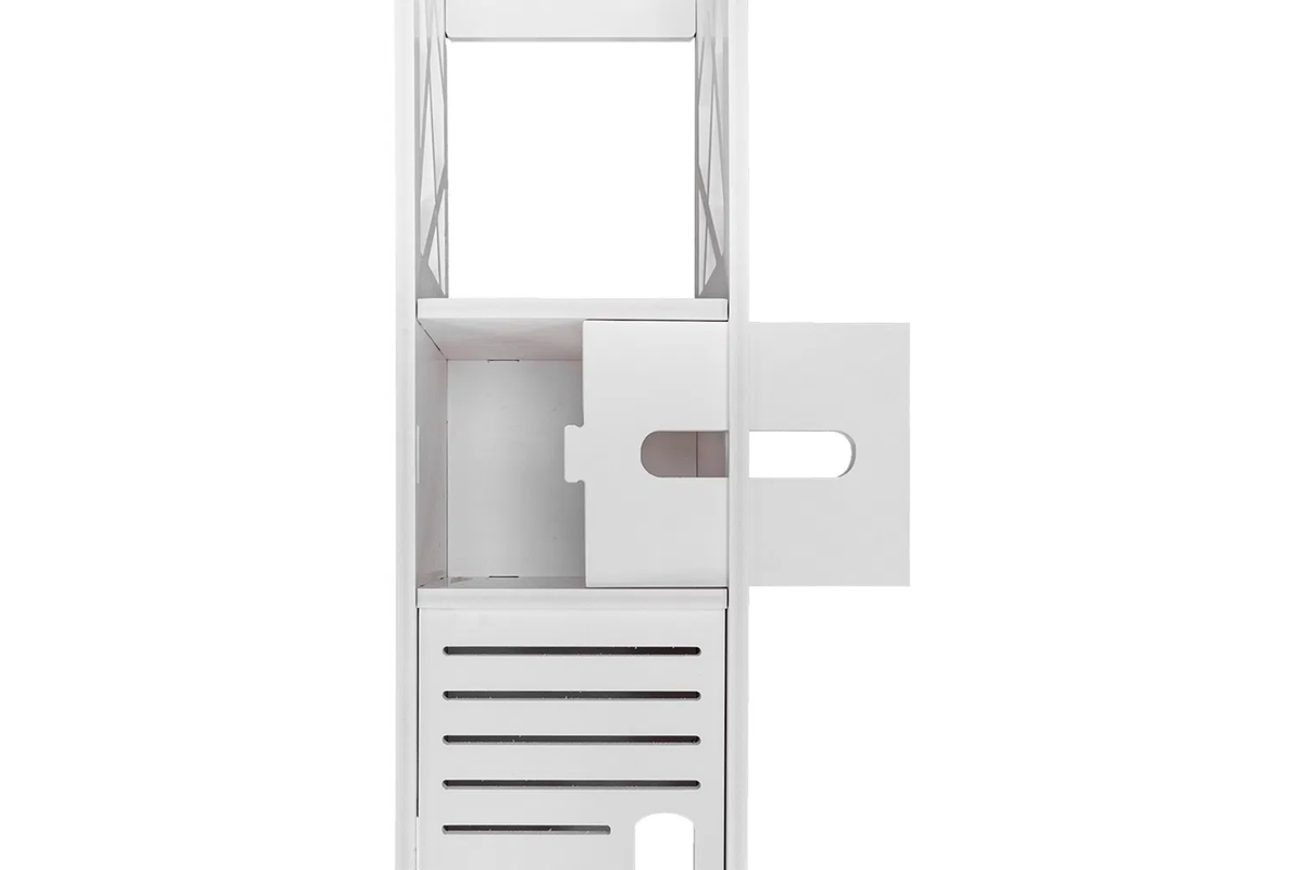 HavenTall bathroom storage tower middle swing-door compartment open