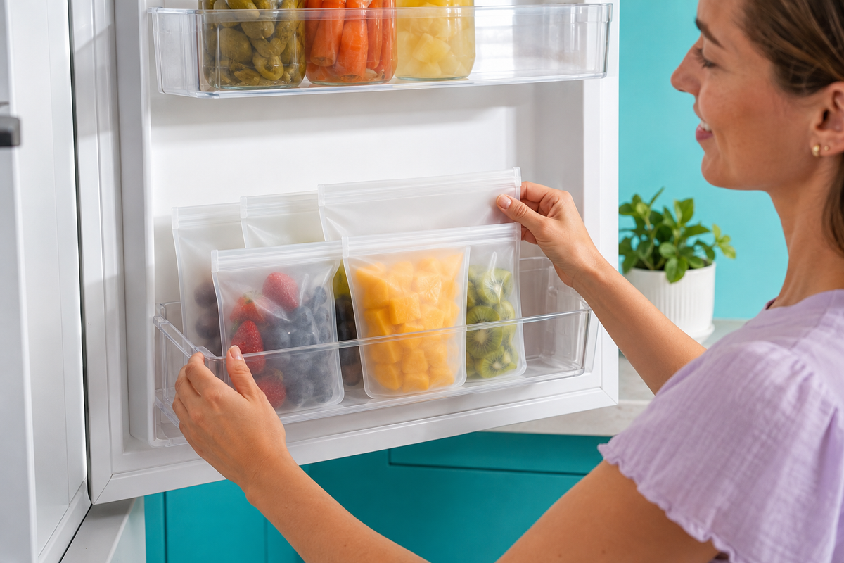 Organizing PortionKeep food bags in the fridge door