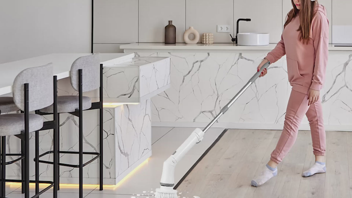CleanReach cordless scrubber reach, speed and household surface demonstration