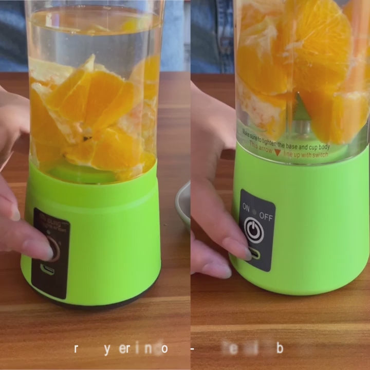 Whirl portable blender demonstration showing assembly, filling, blending, and pouring