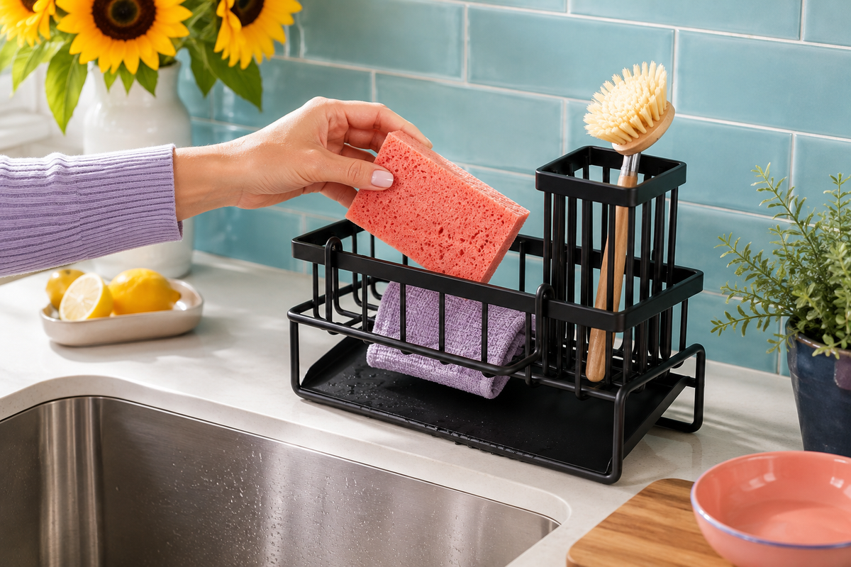 Placing a coral sponge in ShoreLine beside the sink