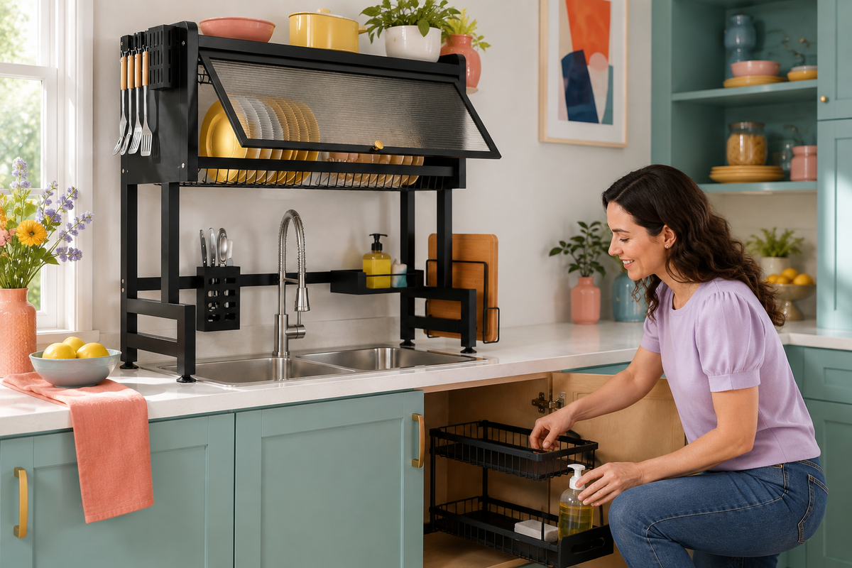 Organizing the lower cabinet with the Sink Makeover bundle