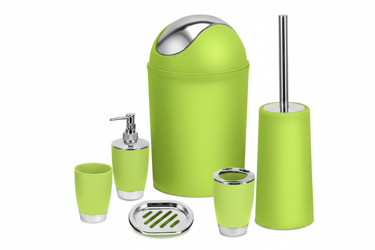 Exact Green Suite six-piece bathroom set with silver-tone accents