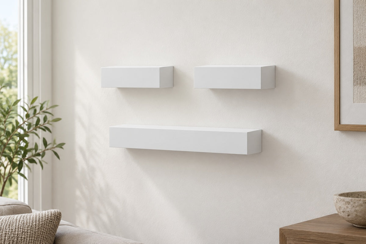 CloudLedge — empty white MDF shelves showing their box profile