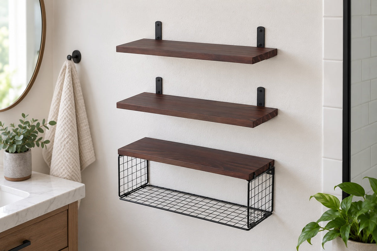 RailGrove — empty three-board set with original black brackets and basket