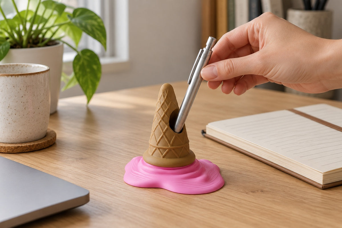 ScoopRest — taking a pen from the pink holder