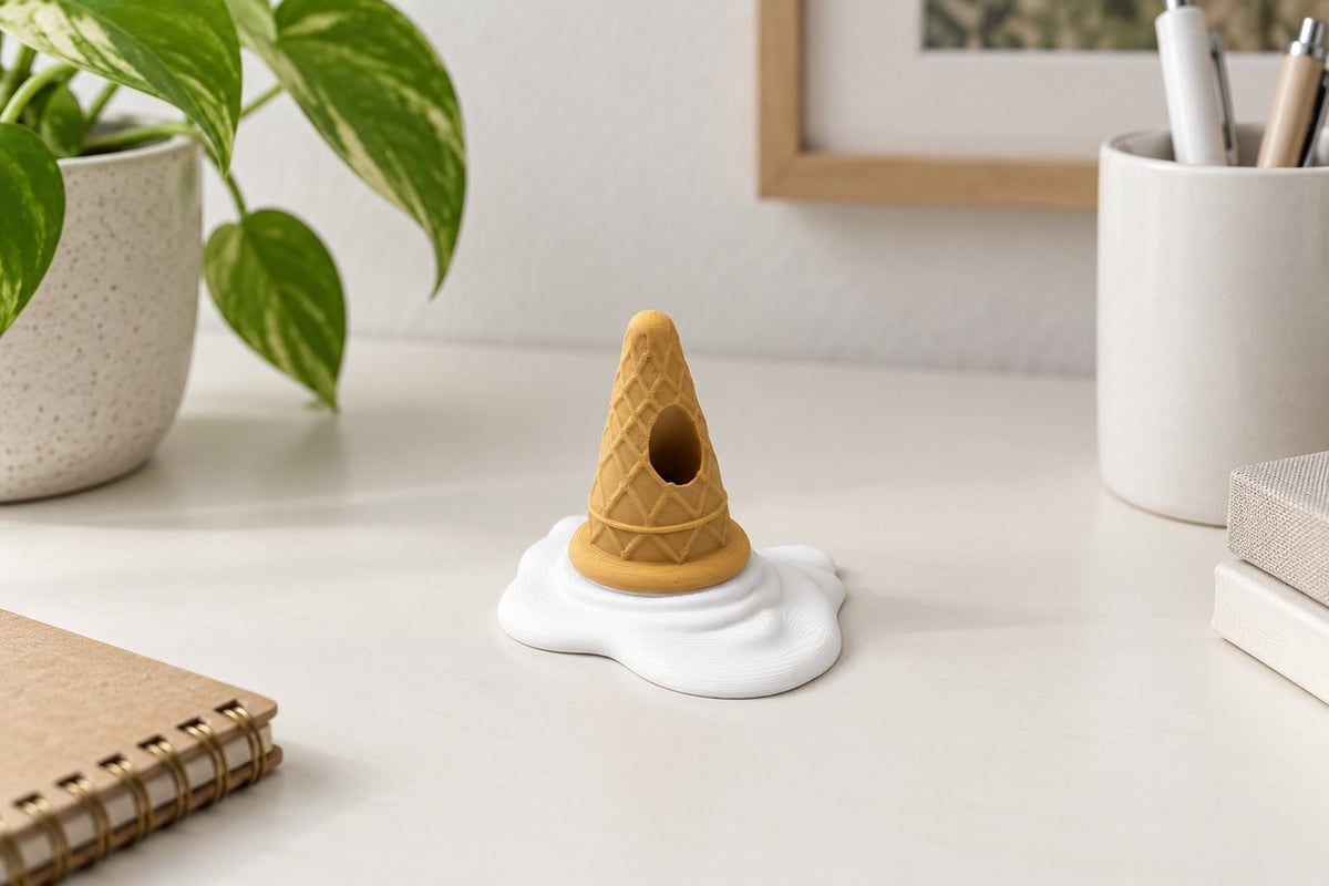ScoopRest — empty white holder with visible 3D-printed texture